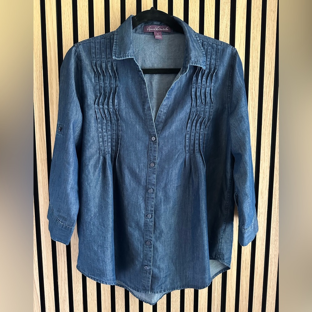Gloria Vanderbuilt Denim Style Blouse Small
